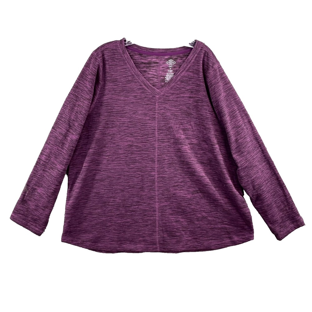 ST John's Bay Classic Sweatshirt Women 1X Purple Space Dye V-Neck Fleece Outdoor